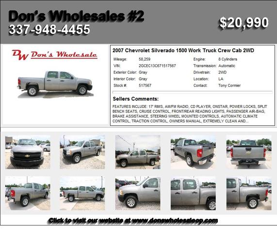 2007 Chevrolet Silverado 1500 Work Truck Crew Cab 2WD - Priced to Sell