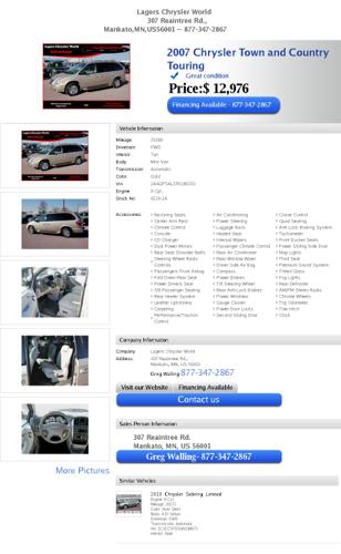 2007 chrysler town and country touring finance available 6126-1a 2a4gp54l37r1892 50