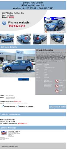 2007 dodge caliber 4dr finance available w21021a fwd