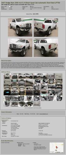2007 Dodge Ram 2500 4X4 5.9 Diesel Quad Cab Automatic Short Bed Lifted