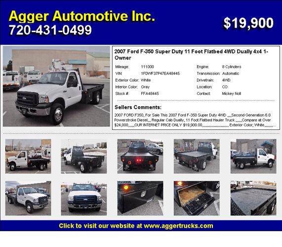 2007 Ford F350 Super Duty 11 Ft. Flatbed 4WD Diesel Dually 4x4 1-Owner