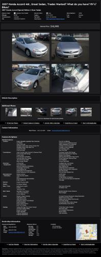 2007 Honda Accord 4Dr Great Sedan Trades Wanted? What Do You Have? Rv's? Bikes?