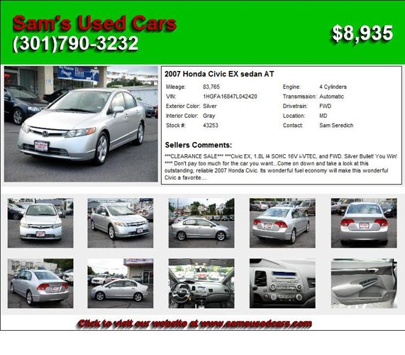 2007 Honda Civic EX sedan AT - Used Car Sales 21740
