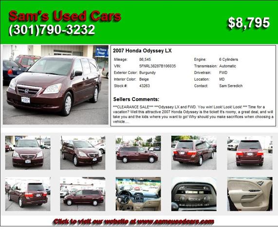 2007 Honda Odyssey LX - Cars For Sale 21740