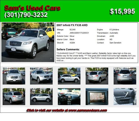 2007 Infiniti FX FX35 AWD - Cars For Sale MD