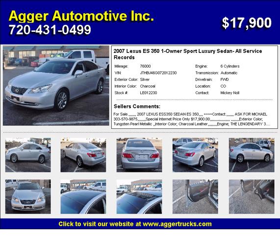 2007 Lexus ES 350 1-Owner Sport Luxury Sedan-w/All Service Records