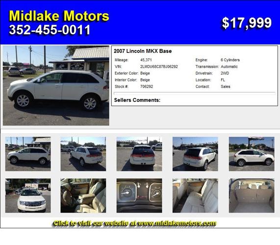 2007 Lincoln MKX Base - Hurry In Today