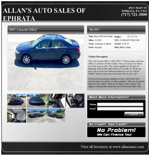 ? ?2007 Lincoln MKZ 115991 miles Blue