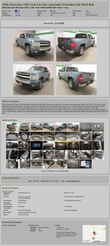 2008 Chevrolet 1500 2Wd 4.8 Liter Automatic Extended Cab Short Bed
