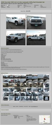 2008 Chevrolet 2500 4X4 6.0 Liter Automatic Utility Bed Extended Cab