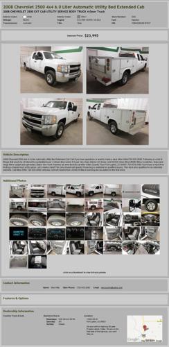 2008 Chevrolet 2500 4X4 6.0 Liter Automatic Utility Bed Extended Cab