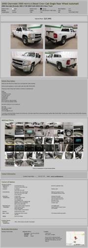 2008 Chevrolet 3500 4X4 6.6 Diesel Crew Cab Single Rear Wheel Automati