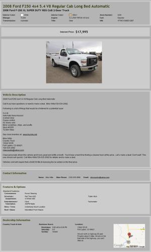2008 Ford F250 4X4 5.4 V8 Regular Cab Long Bed Automatic