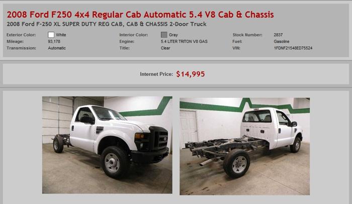 2008 Ford F250 4X4 Regular Cab Automatic 5.4 V8 Cab & Chassis