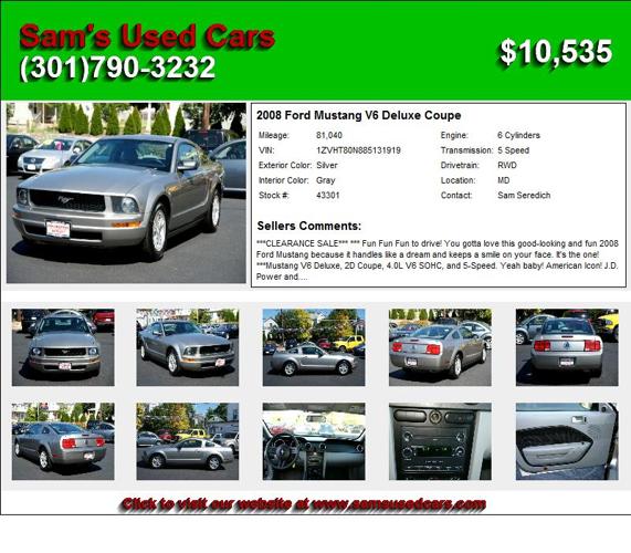 2008 Ford Mustang V6 Deluxe Coupe - Cars For Sale