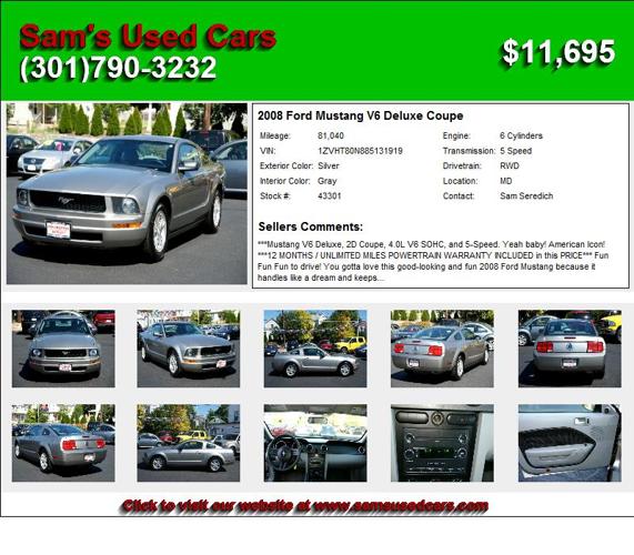 2008 Ford Mustang V6 Deluxe Coupe - Give us a Call (301)790-3232