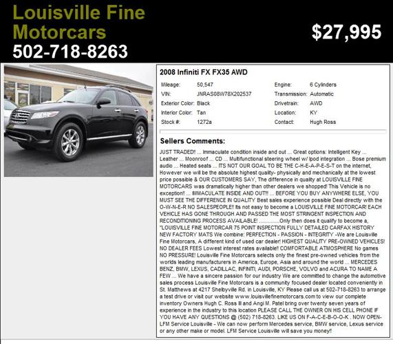 2008 Infiniti FX FX35 AWD - Wont Last at this Price