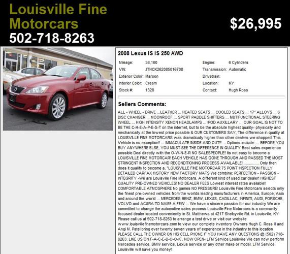 2008 Lexus IS IS 250 AWD - This is the one you have been looking for