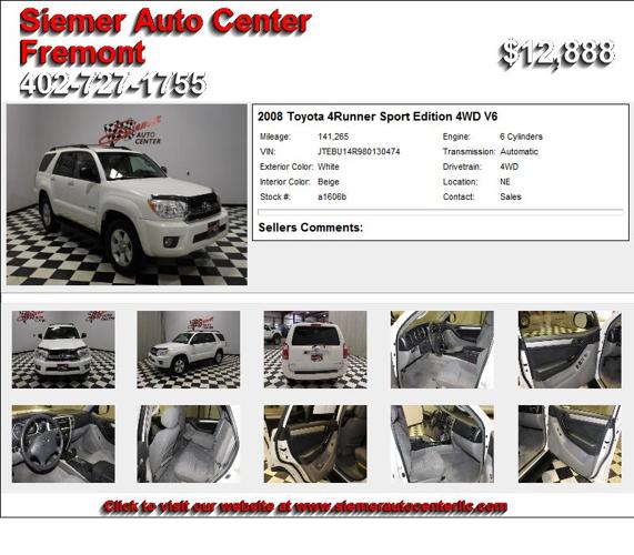 2008 Toyota 4Runner Sport Edition 4WD V6 - Used Car Dealer