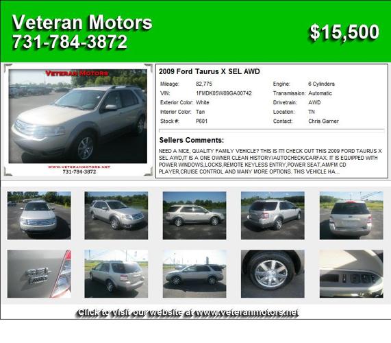 2009 Ford Taurus X SEL AWD - Manager's Special