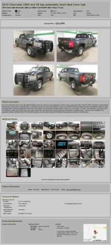 2010 Chevrolet 2500 4X4 V8 Gas Automatic Short Bed Crew Cab