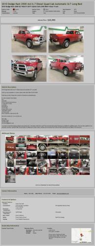2010 Dodge Ram 2500 4X4 6.7 Diesel Quad Cab Automatic Slt Long Bed