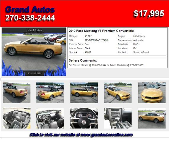 2010 Ford Mustang V6 Premium Convertible - You will be Satisfied