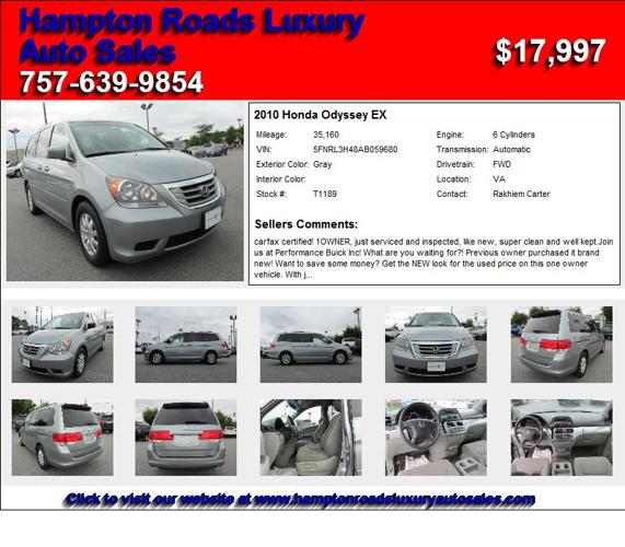 2010 Honda Odyssey EX - Cars For Sale VA