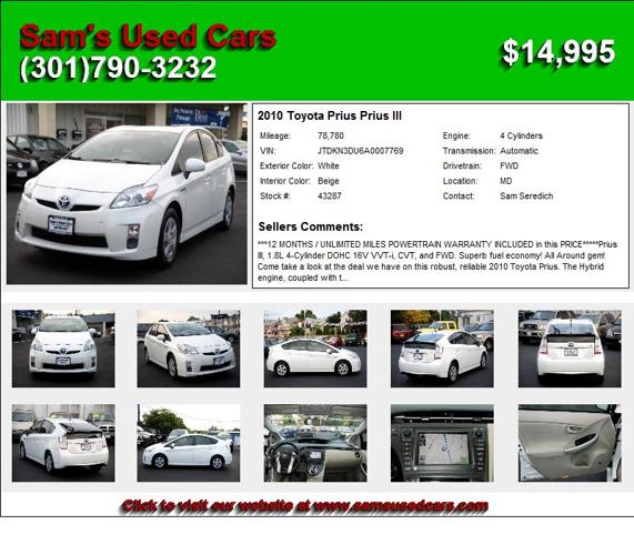 2010 Toyota Prius Prius III - Used Car Lot MD