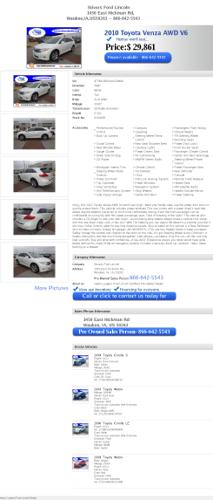 2010 toyota venza awd v6 hurray won't last... z20429b white