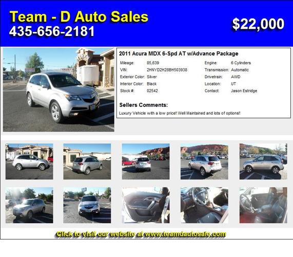2011 Acura MDX 6-Spd AT w/Advance Package - Affordable Cars For Sale