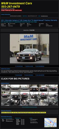 2011 Chevrolet Camaro Lt 2Dr Coupe 6Cyl **6-Speed Manual** Factory Warranty