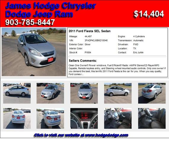 2011 Ford Fiesta SEL Sedan - Call to Schedule your Test Drive