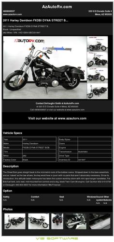 2011 Harley Davidson FXDBI DYNA STREET B...