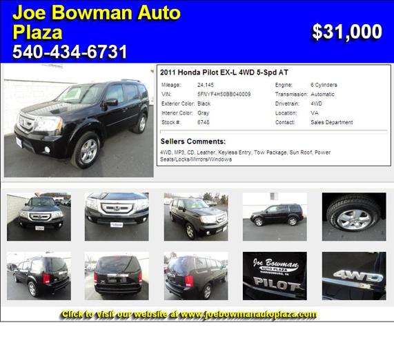 2011 Honda Pilot EX-L 4WD 5-Spd AT - Call to Schedule your Test Drive