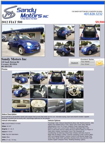 2012 FIAT 500 Blue 50347 miles