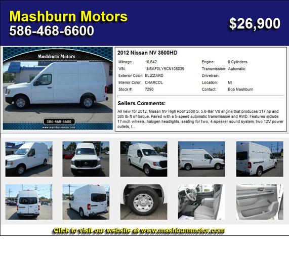 2012 Nissan NV 3500HD - Your Search is Over