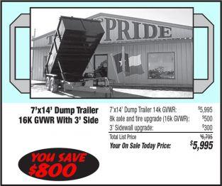2012 On sale today! 7x14 dump trailer w 3ft side 16k gvwr 7x14x3 Ostd 05645-OSTD