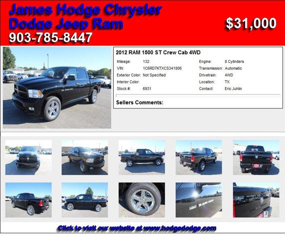 2012 RAM 1500 ST Crew Cab 4WD - Your Search Stops Here