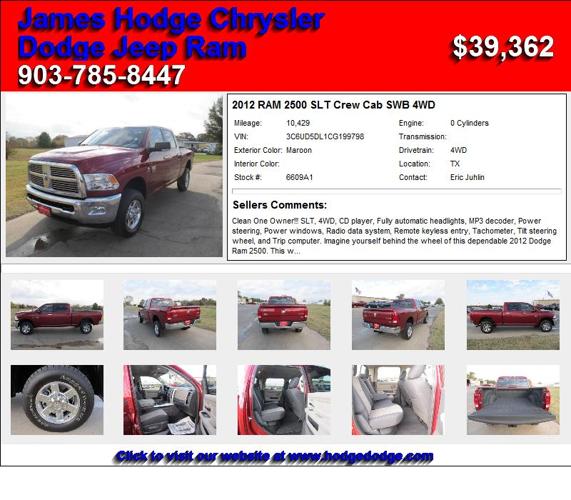 2012 RAM 2500 SLT Crew Cab SWB 4WD - Hurry In Today