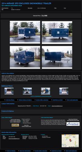2014 Mirage Xpo Enclosed Snowmobile Trailer