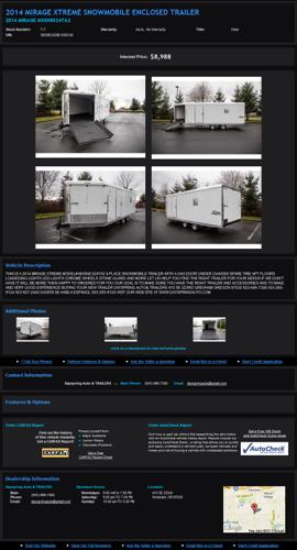 2014 Mirage Xtreme Snowmobile Enclosed Trailer
