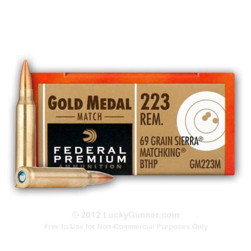 223 Rem - 69 gr BT-HP - Federal Premium Sierra Match King Gold...