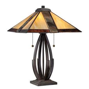 $279.99, Quoizel 2 Light Destiny Tiffany Table Lamp, Valiant Bronze - TF1181TVA