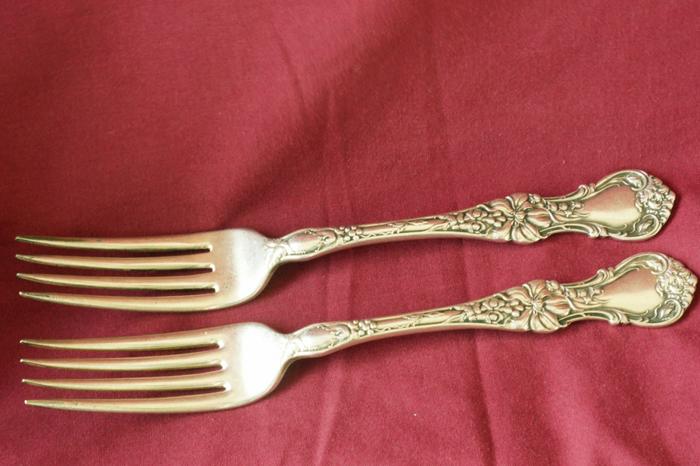 2 Antique Silver Plate Forks marked 1835 R. Wallace 12