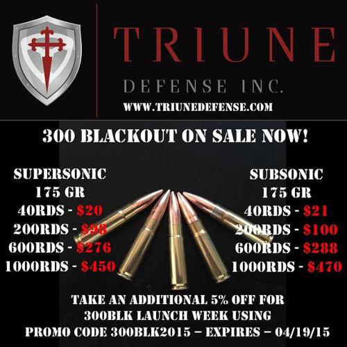 300 Blackout Subsonic & Supersonic 175 Gr SMK & 45 ACP New - Triune Defense