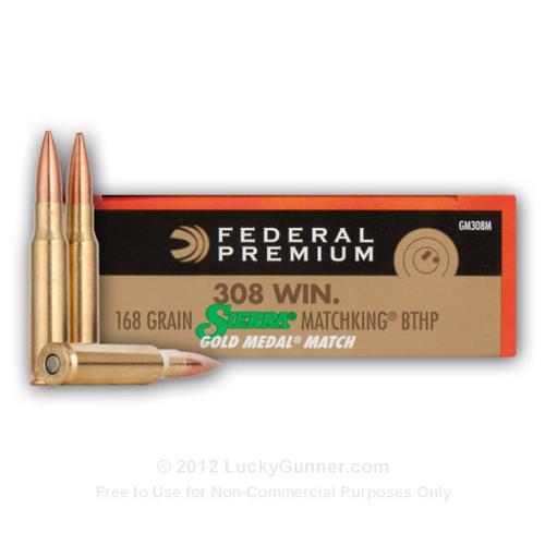 308 - 168 gr HP-BT - Federal Premium Sierra Match King Gold Medal...