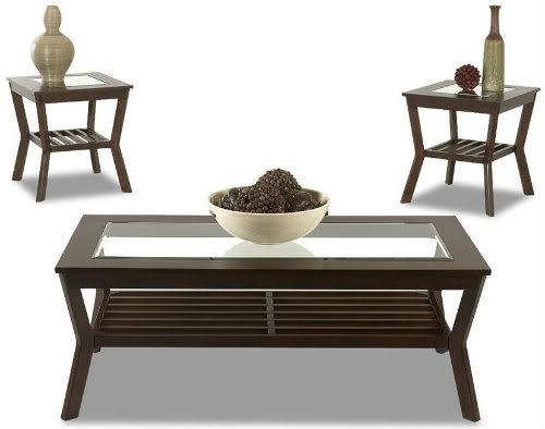 3 pack coffee table. Glass inserts with slatted shelves.