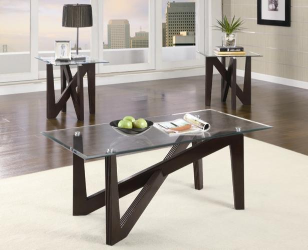 3 Pc. Occasional Table Set Cross Leg Table Base in Cappuccino Finish
