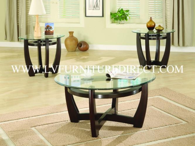 3 PC Round Cappuccino Finished Table Set with Glass Top.